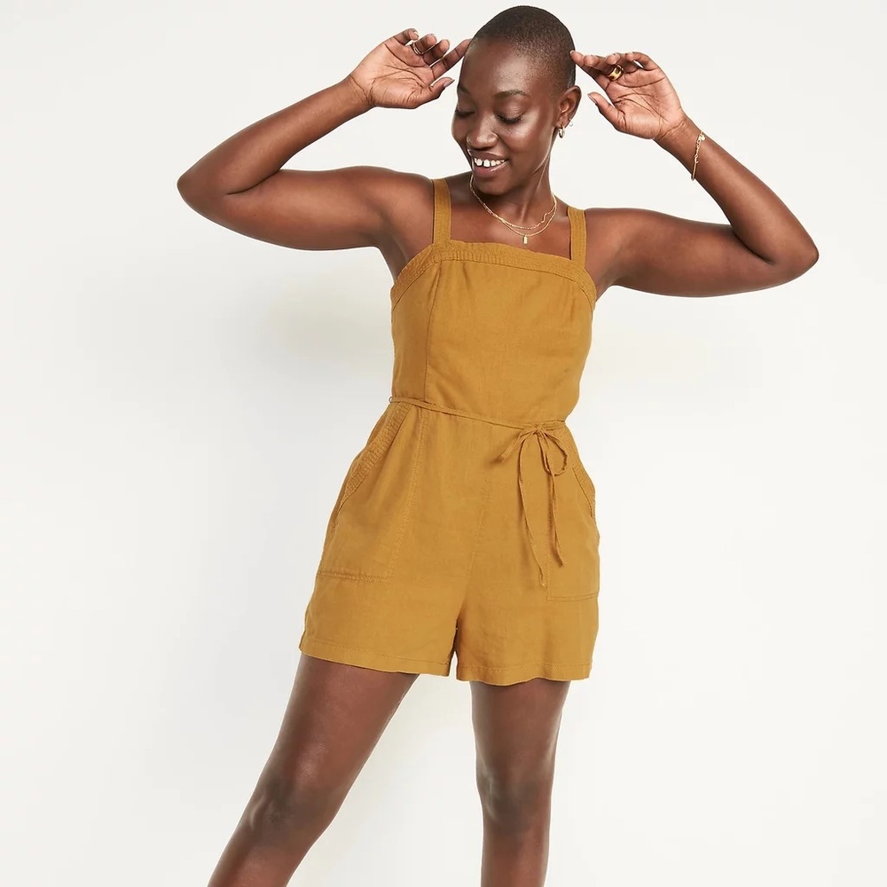 NWT Old Navy Sleeveless Waist-Defined Linen-Blend Utility Romper Sz 3x